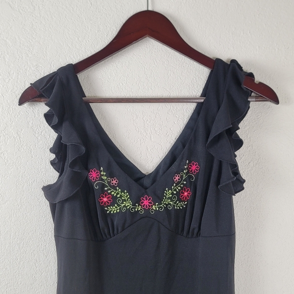 NWT Vintage Flutter Sleeve Black Midi Slip Dress - Picture 14 of 15